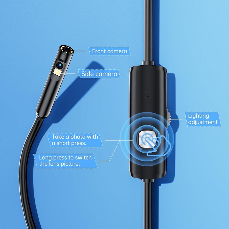 Dual Lens Industrial Endoscope Camera 1920P IP68 Inspection Snake Camera 3 5m Adjustable LED Light - Image 4