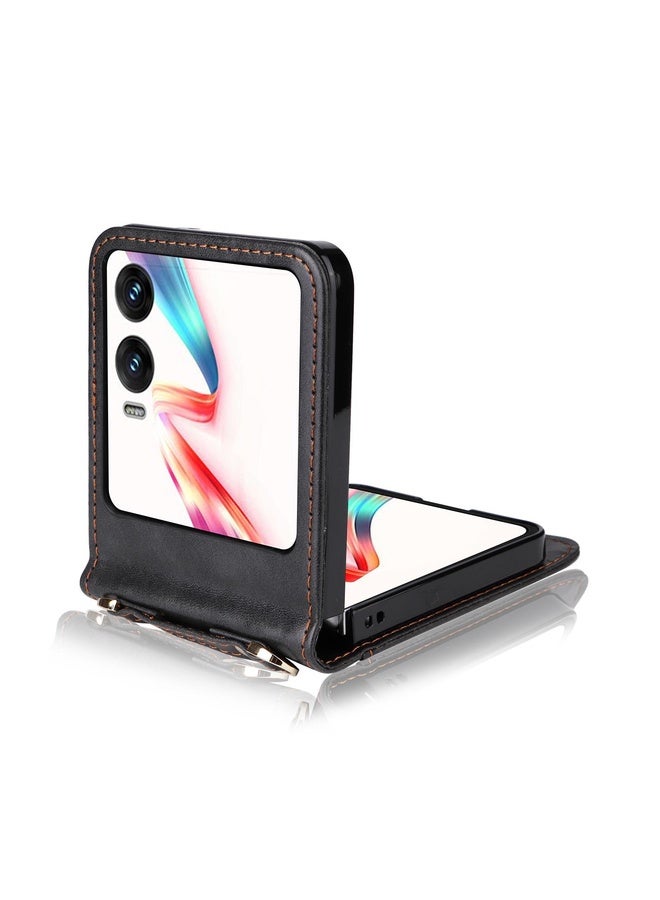 HuHa Case Cover For Infinix Zero Flip Crossbody Card Bag PU Folding Phone Case(Black) - Image 3
