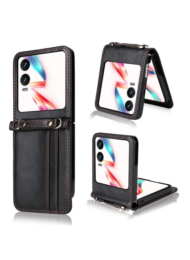 HuHa Case Cover For Infinix Zero Flip Crossbody Card Bag PU Folding Phone Case(Black) - Image 1