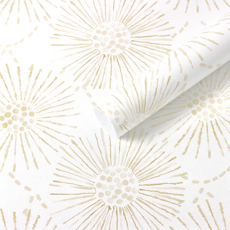 Fiula Boho Wallpaper Beige Wall Paper Peel and Stick Modern Beige and White Geometric Fireworks Contact Paper Renter Friendly Self-Adhesive Removable Bathroom Bedroom Laundry Room 17.3" Ã— 78.7" - Image 1