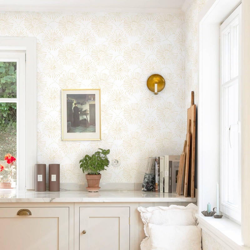 Fiula Boho Wallpaper Beige Wall Paper Peel and Stick Modern Beige and White Geometric Fireworks Contact Paper Renter Friendly Self-Adhesive Removable Bathroom Bedroom Laundry Room 17.3" Ã— 78.7" - Image 2