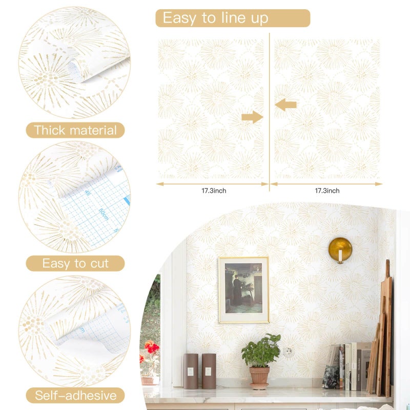 Fiula Boho Wallpaper Beige Wall Paper Peel and Stick Modern Beige and White Geometric Fireworks Contact Paper Renter Friendly Self-Adhesive Removable Bathroom Bedroom Laundry Room 17.3" Ã— 78.7" - Image 3