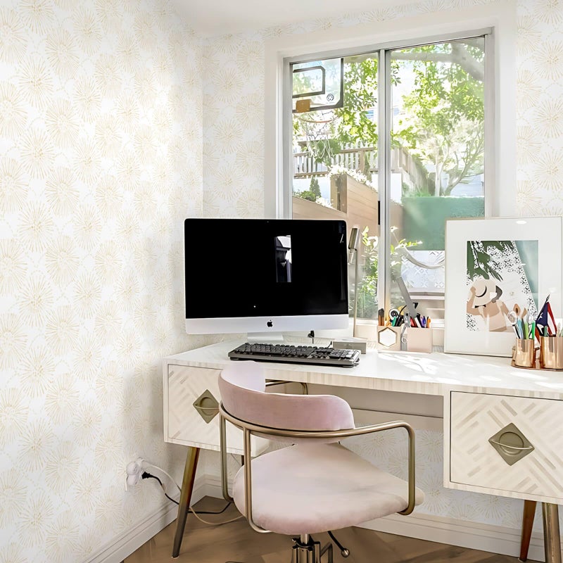 Fiula Boho Wallpaper Beige Wall Paper Peel and Stick Modern Beige and White Geometric Fireworks Contact Paper Renter Friendly Self-Adhesive Removable Bathroom Bedroom Laundry Room 17.3" Ã— 78.7" - Image 4