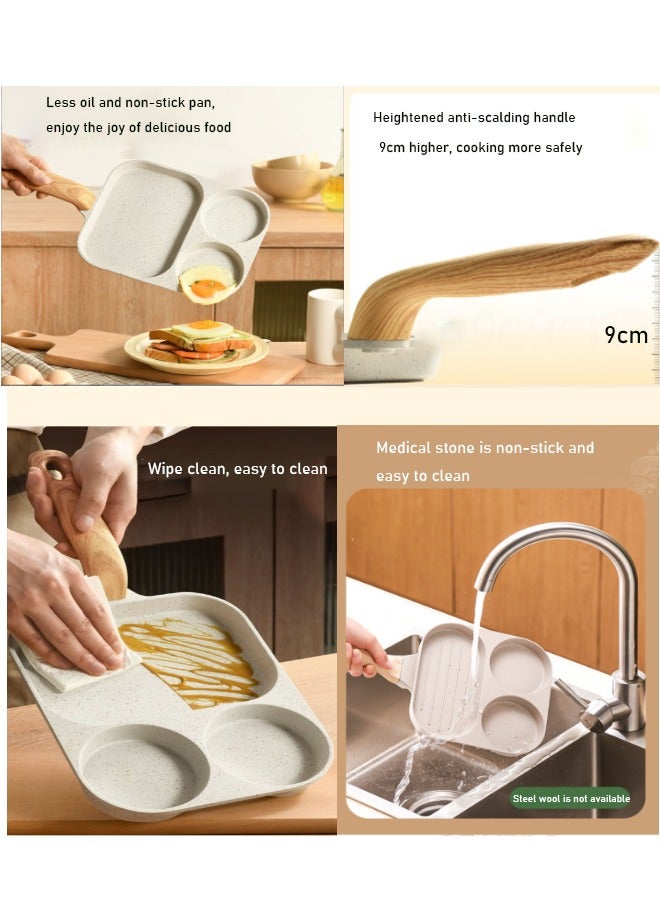 Super ZYouth Non-stick Frying Pan, Elevated Anti-scalding Wooden Handle, 3-in-1 Includes (2 Holes and 1 Square Baking Pan), Divided Frying Pan for Gas and Stovetop, White, Easy to Clean, 7.3x7.3 Inch - Image 3