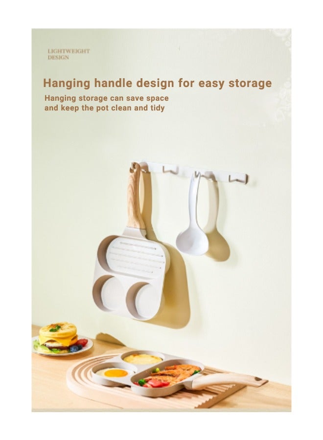 Super ZYouth Non-stick Frying Pan, Elevated Anti-scalding Wooden Handle, 3-in-1 Includes (2 Holes and 1 Square Baking Pan), Divided Frying Pan for Gas and Stovetop, White, Easy to Clean, 7.3x7.3 Inch - Image 5