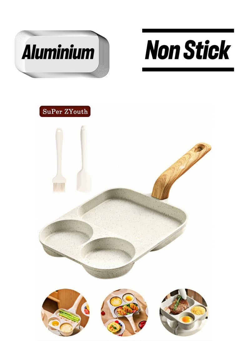 Super ZYouth Non-stick Frying Pan, Elevated Anti-scalding Wooden Handle, 3-in-1 Includes (2 Holes and 1 Square Baking Pan), Divided Frying Pan for Gas and Stovetop, White, Easy to Clean, 7.3x7.3 Inch - Image 1