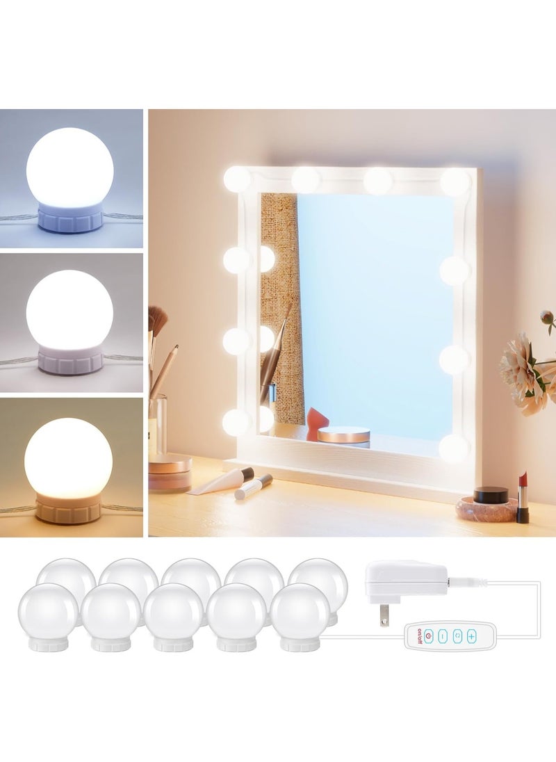 Arabest Vanity Lights For Mirror,Hollywood Style Makeup Lights With 10 Dimmable Bulbs,LED Vanity Mirror Lights Kit, 3 Color Lighting Modes,For Home/Bedroom/Bathroom/Dressing Room,USB Port  - Image 1