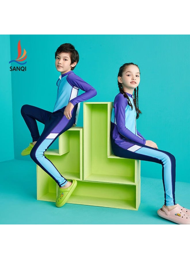 Sanqi Children's Swimsuit, Boys' One-piece Long-sleeve And Long Pants, Snorkeling Swimwear, B2216, Navy Blue, XL - Image 2