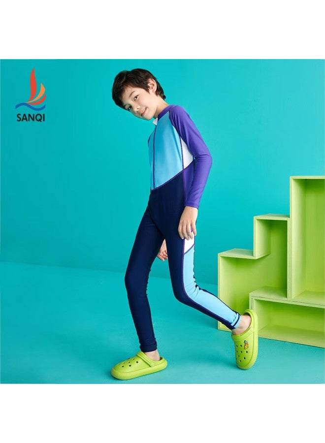 Sanqi Children's Swimsuit, Boys' One-piece Long-sleeve And Long Pants, Snorkeling Swimwear, B2216, Navy Blue, XL - Image 4