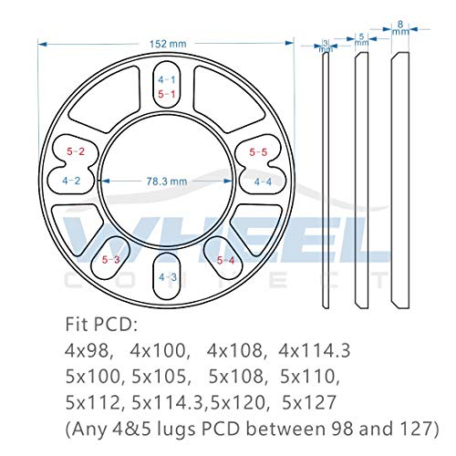 WHEEL CONNECT Universal Wheel Spacer,5mm Thickness(3/16inch),Fit Bolt Pattern 4x98, 4x100, 4x108, 4x114.3, 5x100, 5x105,5x108, 5x110, 5x112, 5x114.3,5x120,5x127, Cast Aluminum, Pack of 2. - Image 2