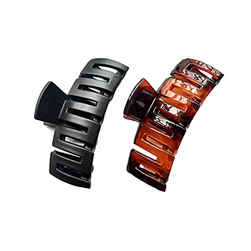 BIRDWARE Plain Big Size Rectangle-shape Multi Color Acrylic Material Stone Butterfly hair Clips For Women (Pack of 2 Pc, Black & Shell) | hair clutchers | hair claws - Image 1