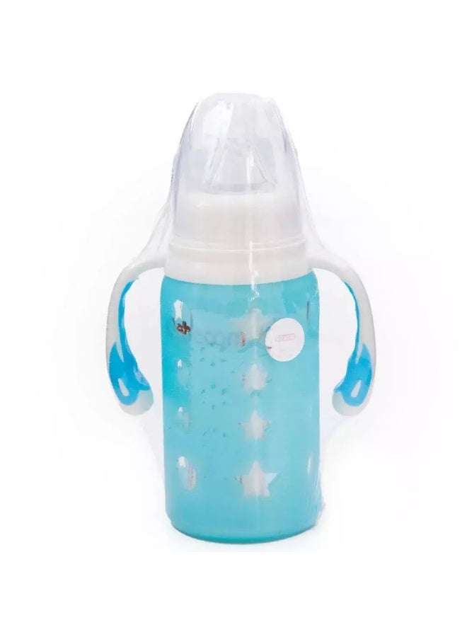 Bebecom Bebecom Standard Neck Glass Bottle With Silicon Protector, 120ml- Sky Blue (YA013)  - Image 1