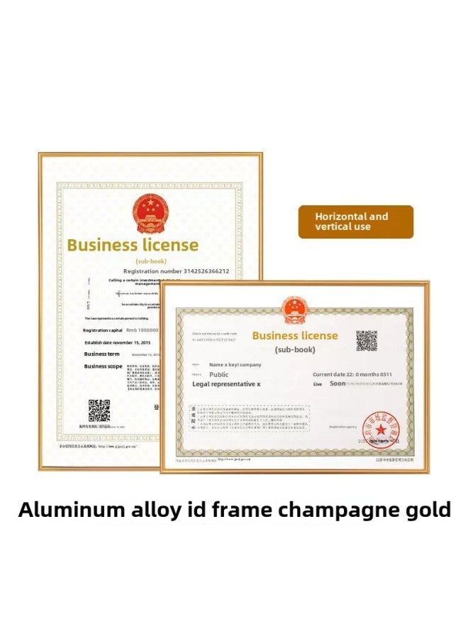 The Original Copy Of The Business License Framework For Yujia Is A Protective Cover With Wall A3 Certificate Cabinet Bulletin Board A4 Food Hygiene License-Color:A3 Business License [original Frame] (42*29.7) Universal Horizontally And Vertically - Champagne Color [aluminum Alloy]  - Image 1