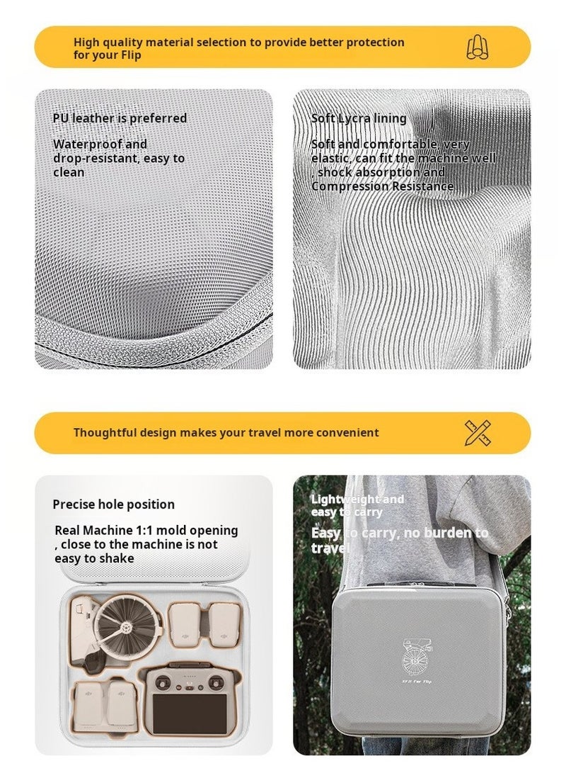 PU Hard Shell Storage Bag for DJI Flip Drone Combo – Waterproof & Drop-Resistant Case with Lycra Shockproof Lining, 1:1 Mold, Lightweight, Detachable Strap – Drone Carrying Case - Image 3