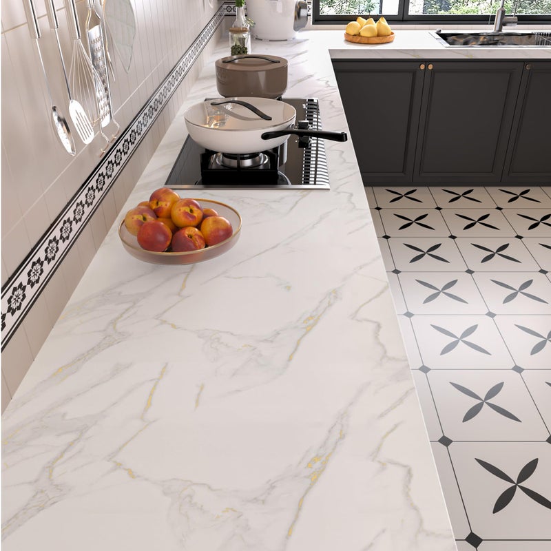 BAYYA 15.8"x118" Matte White Marble Contact Paper for Countertops Waterproof Heat-Resistant Kitchen Counter Peel and Stick Wallpaper Granite Vinyl Film Counter Top Wrap Thick Wall Paper for Bathroom - Image 2