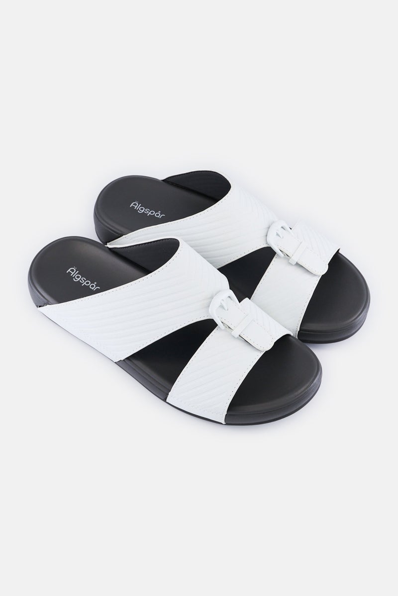 Algspar Men 2 Strap Slip On Arabic Sandals, White - Image 2