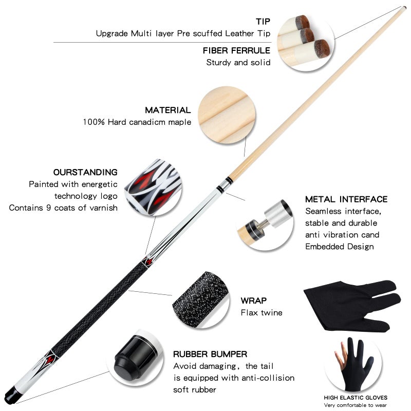 Teekerwan Pool Cue Stick - 58 inch Maple Billiard Pool Stick, 19/20/21 oz 1/2 Maple Pool Cue Stick Kit, 2-Piece Billiard Pool Cue Stick (20 oz) - Image 2