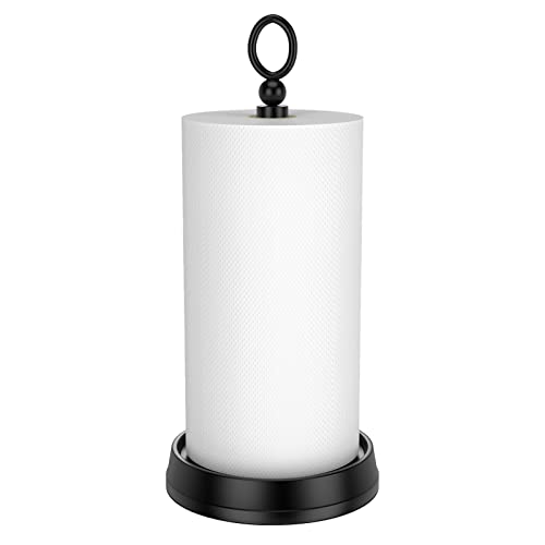 KASUNTO Paper Towel Holder (with Heavy Weighted Base) Steel Paper Holder countertop，Black Paper Towel Holder for Kitchen Countertops, Bars & Dining Tables,Fits Standard & Jumbo Rolls, Matte Black - Image 1