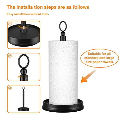 KASUNTO Paper Towel Holder (with Heavy Weighted Base) Steel Paper Holder countertop，Black Paper Towel Holder for Kitchen Countertops, Bars & Dining Tables,Fits Standard & Jumbo Rolls, Matte Black - Image 4