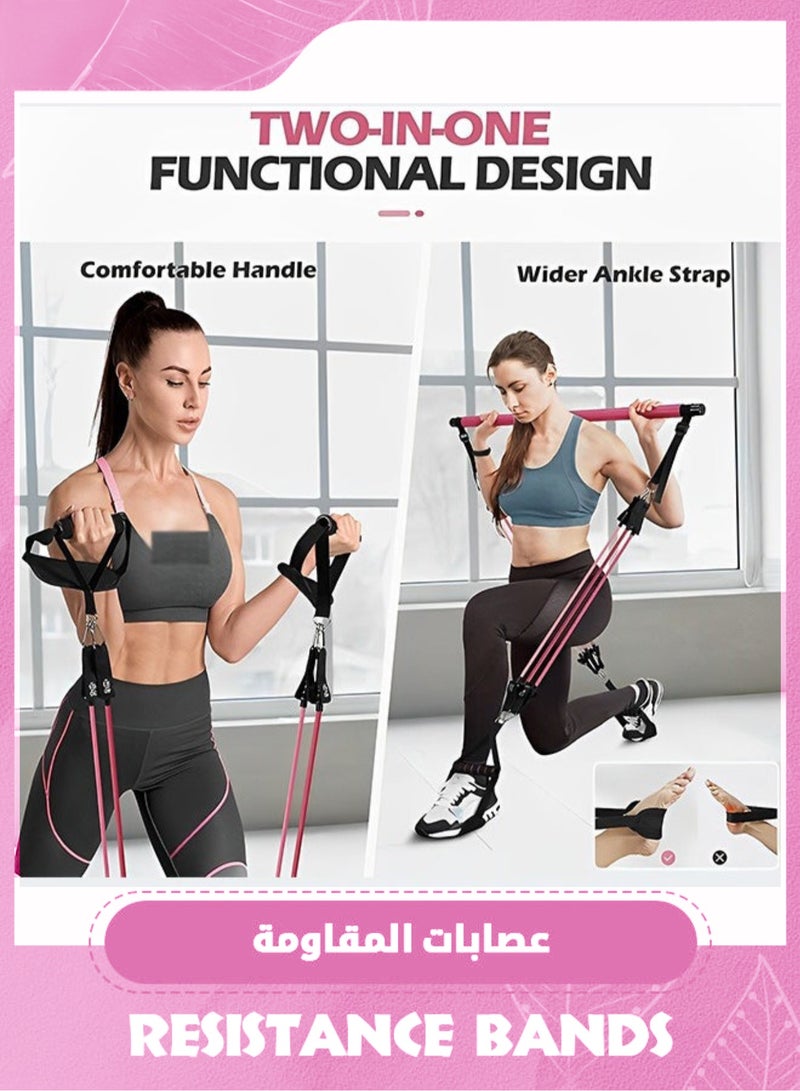 Pilates Set, Multifunctional Yoga Pilates Bar with 4 Resistance Bands, 3 Section Pilates Bar, Stackable Resistance Bands for Legs, Butt, Waist and Arm Exercises, Portable Home Gym Pilates Resistance Bar Set, Unisex Fitness Equipment. (Pink) - Image 5