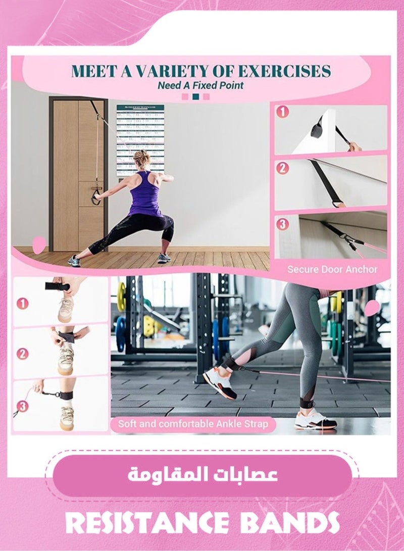 Pilates Set, Multifunctional Yoga Pilates Bar with 4 Resistance Bands, 3 Section Pilates Bar, Stackable Resistance Bands for Legs, Butt, Waist and Arm Exercises, Portable Home Gym Pilates Resistance Bar Set, Unisex Fitness Equipment. (Pink) - Image 2