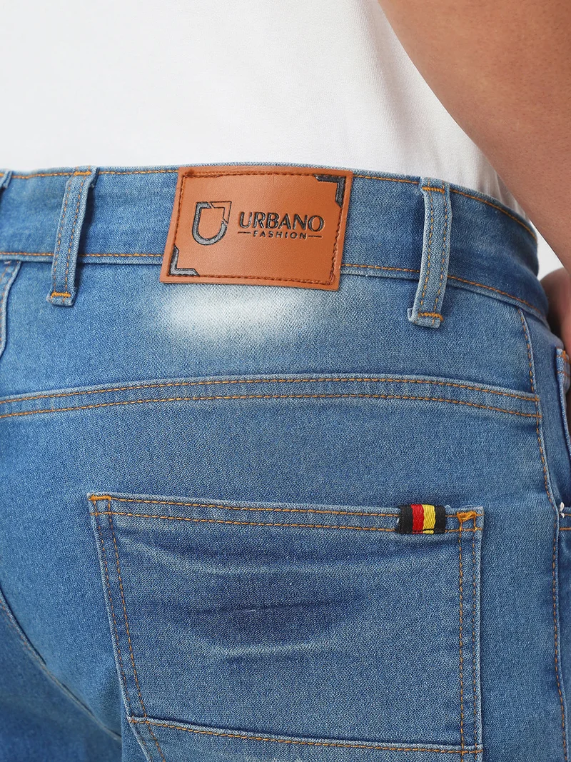 Urbano Fashion  Urbano Fashion Men's Light Blue Slim Fit Heavy Distressed/Torn Jeans  | Best Price UAE