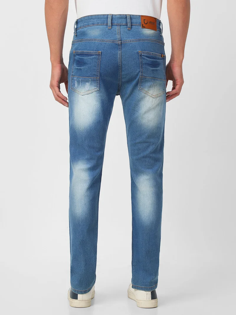 Urbano Fashion  Urbano Fashion Men's Light Blue Slim Fit Heavy Distressed/Torn Jeans  | Best Price UAE