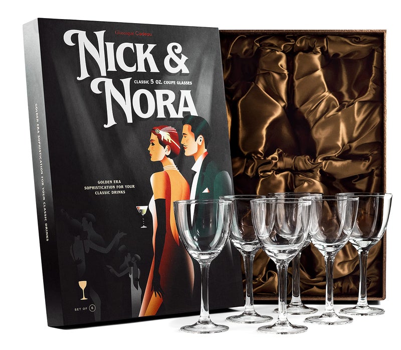 GLASSIQUE CADEAU Crystal 5 oz Retro Nick and Nora Coupe Glasses | Set of 6 | Vintage Bar Glassware for Martini, Manhattan, Cosmopolitan, Classic 4 oz Cocktail Drinks | Small Drinking Coups with Long Stems - Image 1