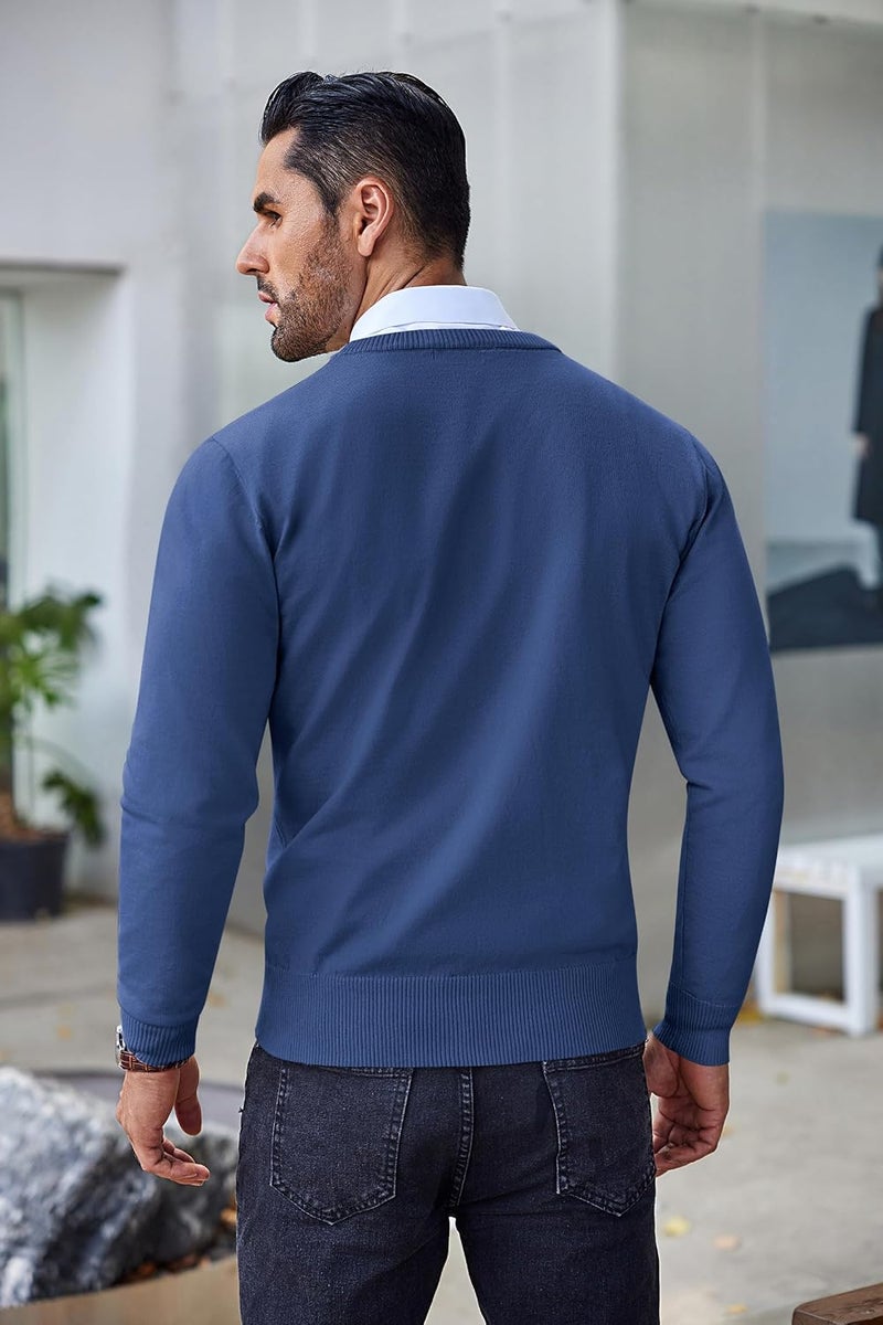 COOFANDY Men's Crew Neck Sweater Slim Fit Lightweight Pullover for Casual or Dressy Wear - Blue, XL - Image 3