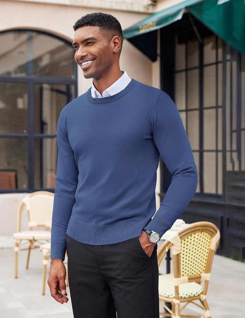 COOFANDY Men's Crew Neck Sweater Slim Fit Lightweight Pullover for Casual or Dressy Wear - Blue, XL - Image 4