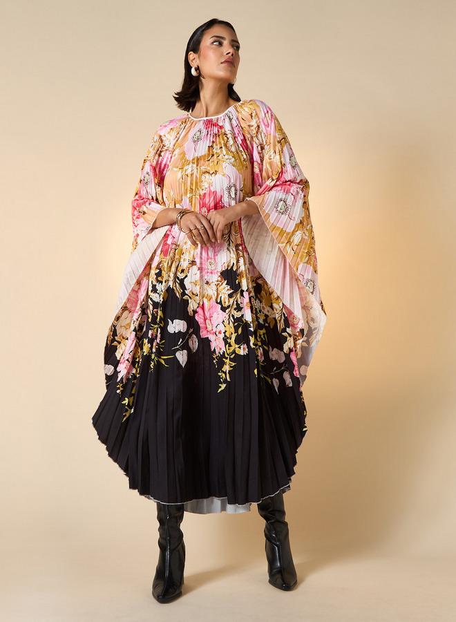 2Xtremz Floral Print Midi Kaftan Dress with 3/4 Sleeves - Image 1