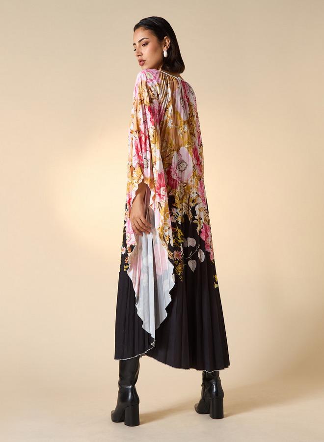 2Xtremz Floral Print Midi Kaftan Dress with 3/4 Sleeves - Image 2