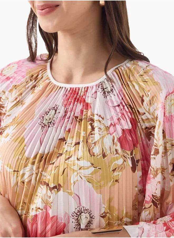 2Xtremz 2Xtremz Floral Print Midi Kaftan Dress with 3/4 Sleeves
