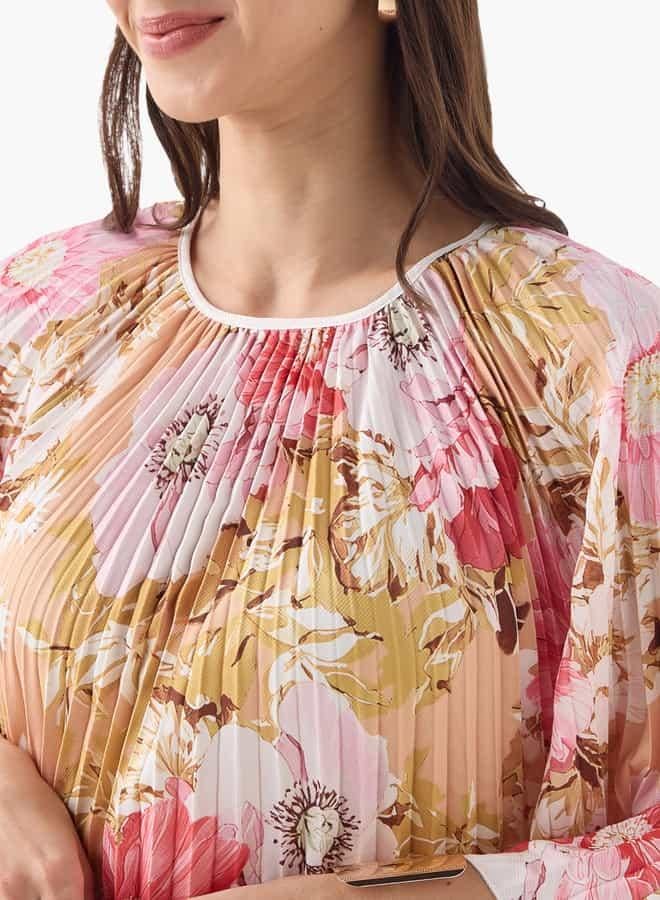 2Xtremz Floral Print Midi Kaftan Dress with 3/4 Sleeves - Image 4