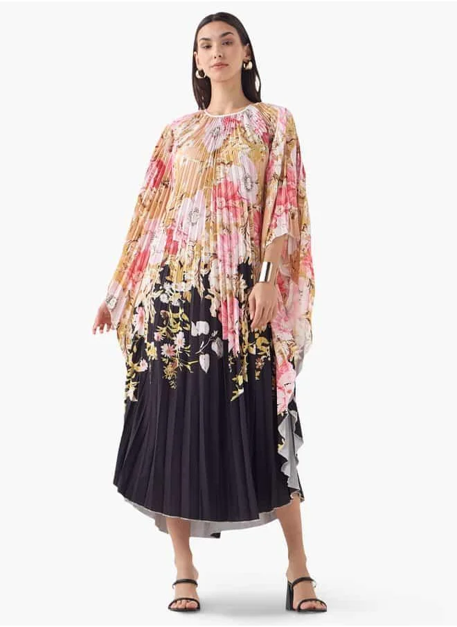 2Xtremz 2Xtremz Floral Print Midi Kaftan Dress with 3/4 Sleeves