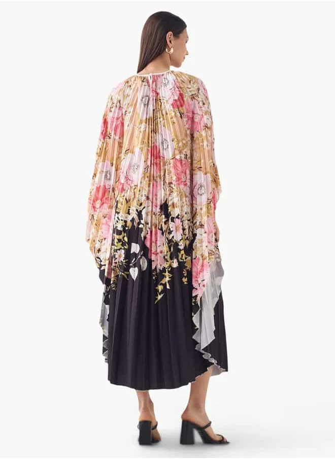 2Xtremz 2Xtremz Floral Print Midi Kaftan Dress with 3/4 Sleeves