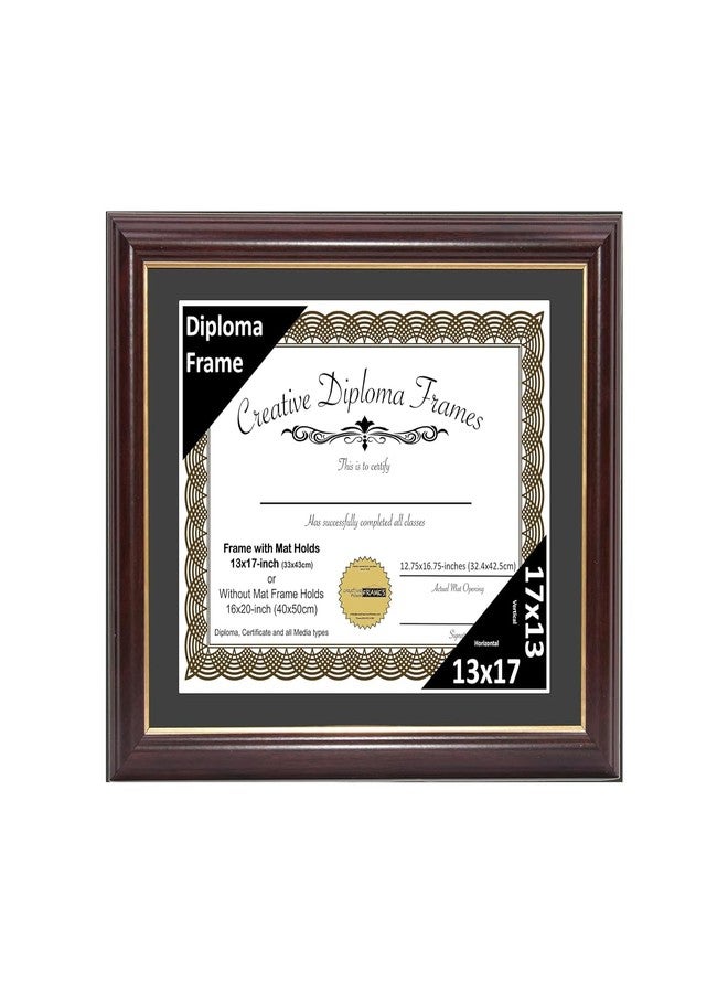 Creative Picture Frames 13x17 Mahogany Gold Rim Diploma Frame with Black Mat Glass and Installed Wall Hangers | Frame Holds 16x20 Media without Mat - Image 1