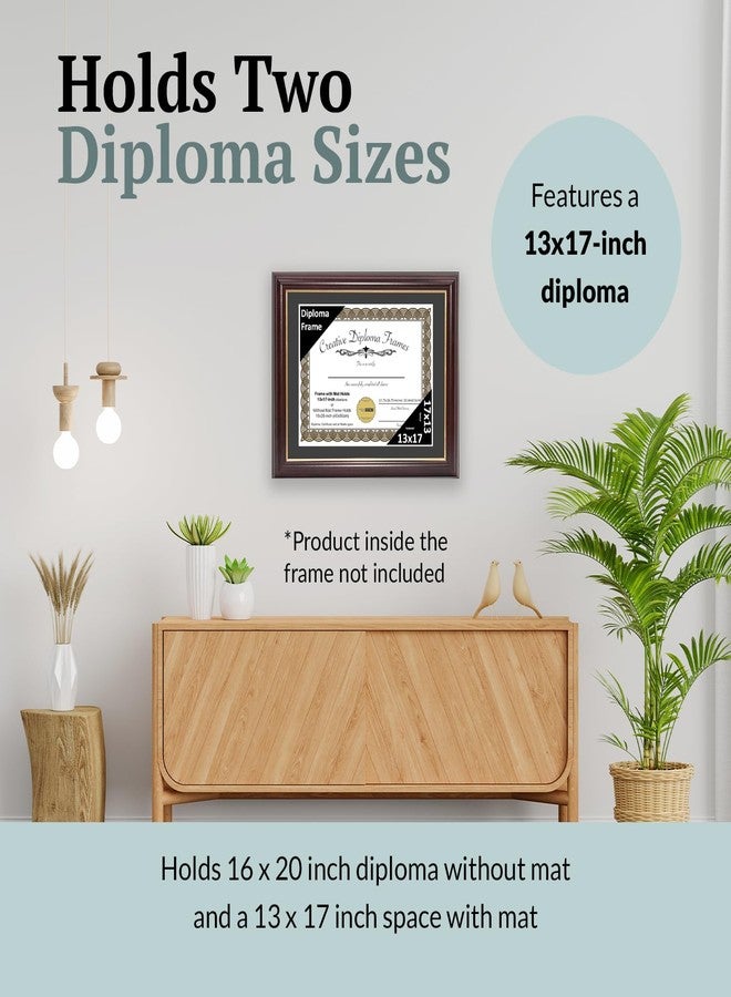 Creative Picture Frames 13x17 Mahogany Gold Rim Diploma Frame with Black Mat Glass and Installed Wall Hangers | Frame Holds 16x20 Media without Mat - Image 4