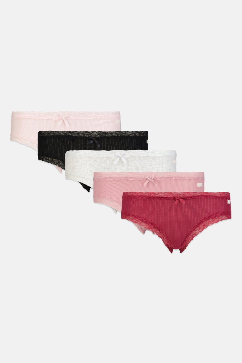 Kensie Women 5 Pieces Ribbed Hipster Panties, Multicolor - Image 1