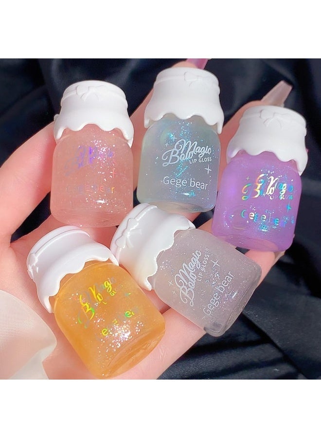Gege Bear Glitter Lip Gloss | High-Shine Korean Style Makeup | Clear & Glittery Shades | Cute Bow Cap Design | Moisturizing Lips with Doe-Foot Brush Applicator | Hydrating Glossy Liquid Lip Gloss | Perfect Dry Lips For Women (02#Peach Jam, 10g) - Image 1