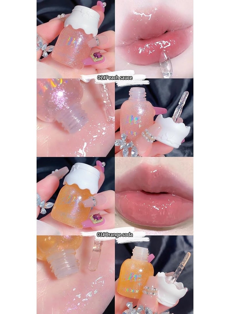 Gege Bear Glitter Lip Gloss | High-Shine Korean Style Makeup | Clear & Glittery Shades | Cute Bow Cap Design | Moisturizing Lips with Doe-Foot Brush Applicator | Hydrating Glossy Liquid Lip Gloss | Perfect Dry Lips For Women (02#Peach Jam, 10g) - Image 4
