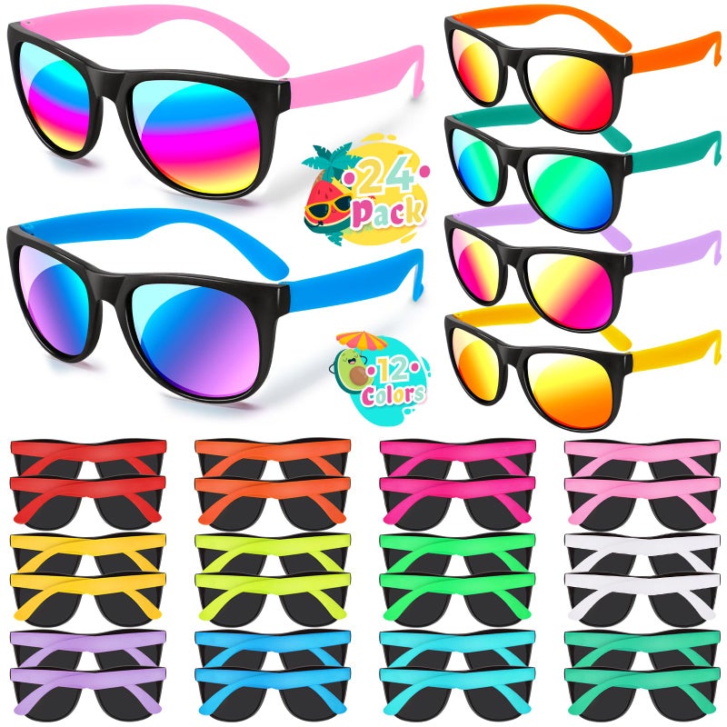 YADIYA Kids Sunglasses 24PCS Bulk Party Favors 80s Retro Neon for Beach Pool Birthday Party Supplies Goodie Bags Stuffers for Boys Girls Adults - Image 2