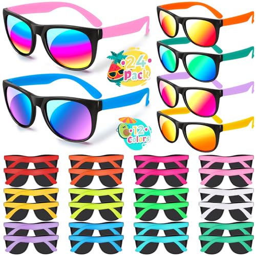 YADIYA Kids Sunglasses 24PCS Bulk Party Favors 80s Retro Neon for Beach Pool Birthday Party Supplies Goodie Bags Stuffers for Boys Girls Adults - Image 1