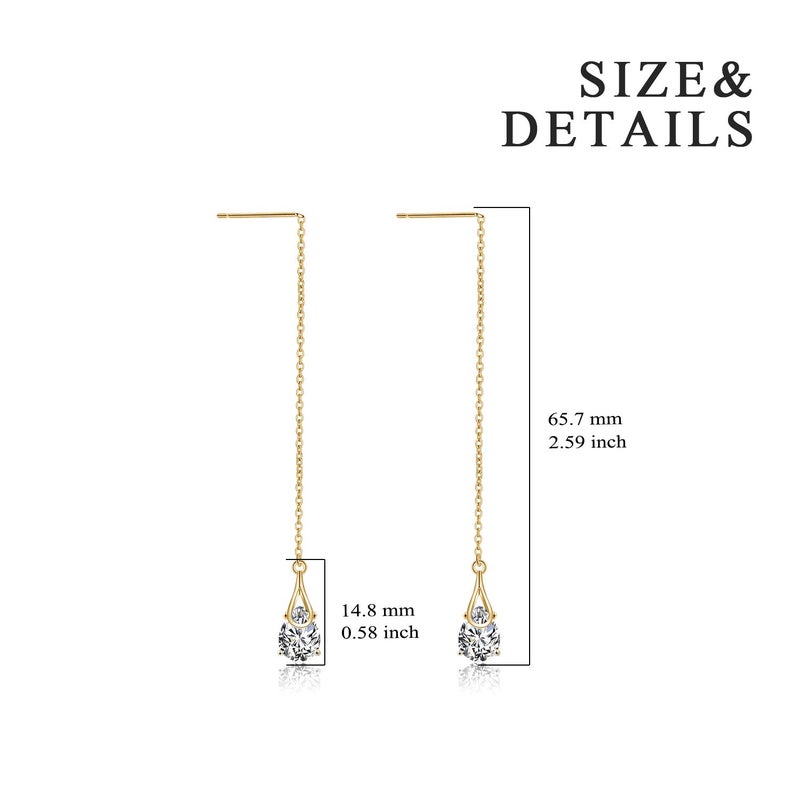 POPLYKE Gold Plated Threader Earrings Sterling Silver Teardrop Drop Pull Through Threader Earrings with Cubic Zirconia - Image 3