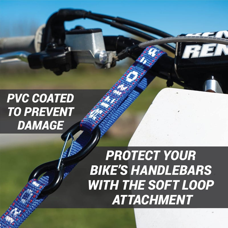 AEROFAST Heavy Duty Motorcycle Tie Down Straps 1" x 8’ with Soft Loops & Safety Hooks - 2 Pack - Image 4