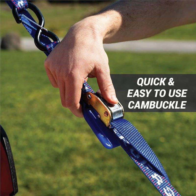AEROFAST Heavy Duty Motorcycle Tie Down Straps 1" x 8’ with Soft Loops & Safety Hooks - 2 Pack - Image 3