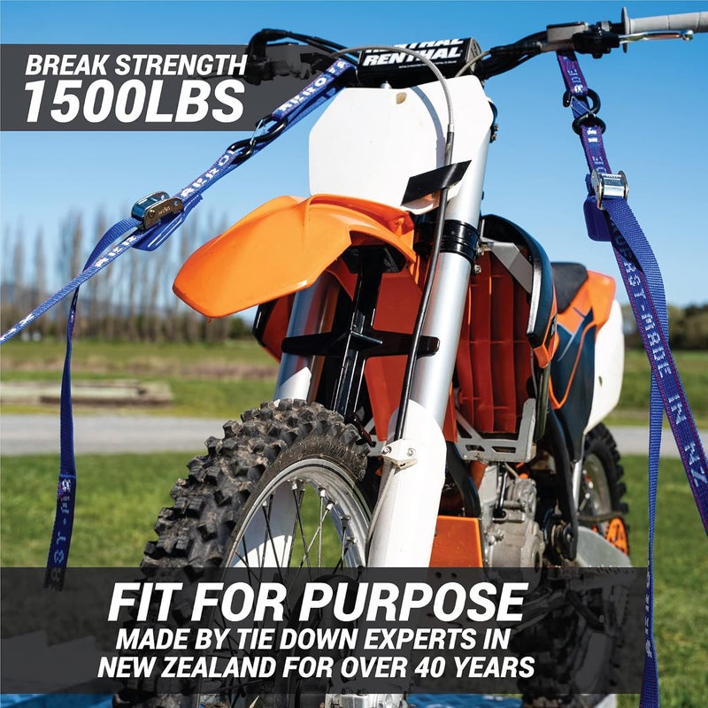 AEROFAST Heavy Duty Motorcycle Tie Down Straps 1" x 8’ with Soft Loops & Safety Hooks - 2 Pack - Image 2