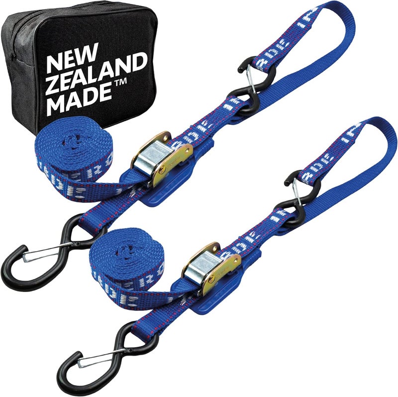 AEROFAST Heavy Duty Motorcycle Tie Down Straps 1" x 8’ with Soft Loops & Safety Hooks - 2 Pack - Image 1