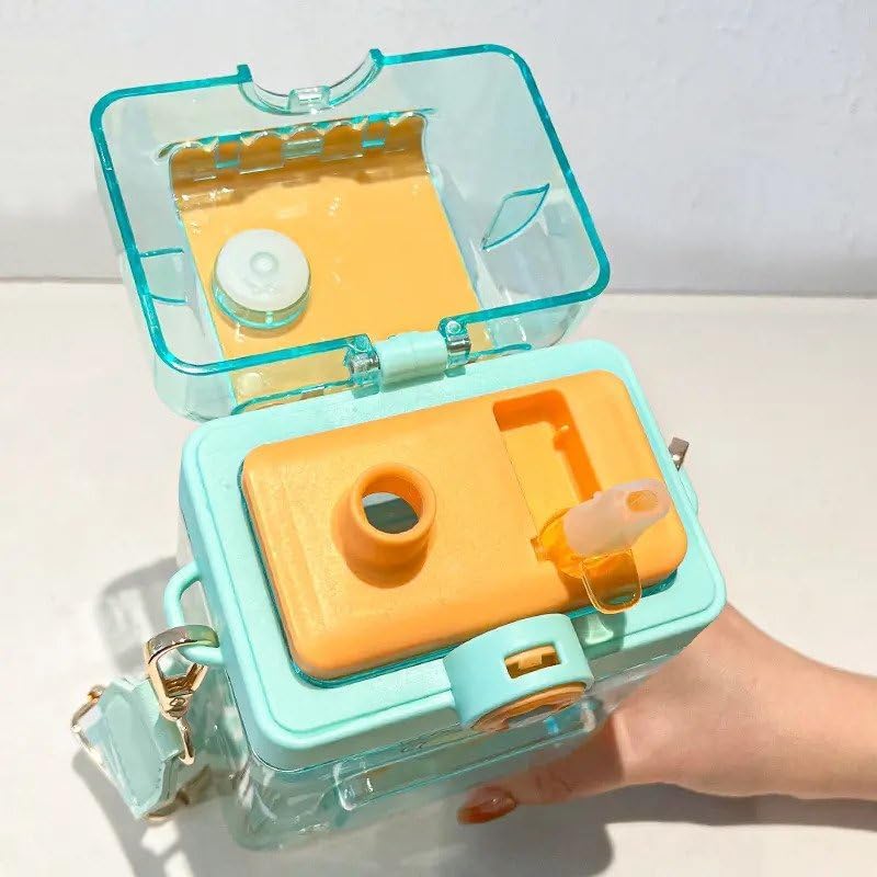 Medigo Cute Eyes Plastic Split Dividing Cup Summer Female Fashion Trend Straw Water Cup Cute Dual Drink Water Bottle With Straw And Shoulder Strap 850 ml Cute Bottle Sky Blue Color - Image 4