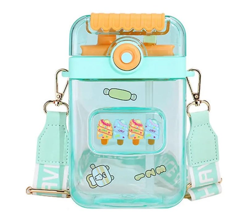 Medigo Cute Eyes Plastic Split Dividing Cup Summer Female Fashion Trend Straw Water Cup Cute Dual Drink Water Bottle With Straw And Shoulder Strap 850 ml Cute Bottle Sky Blue Color - Image 1